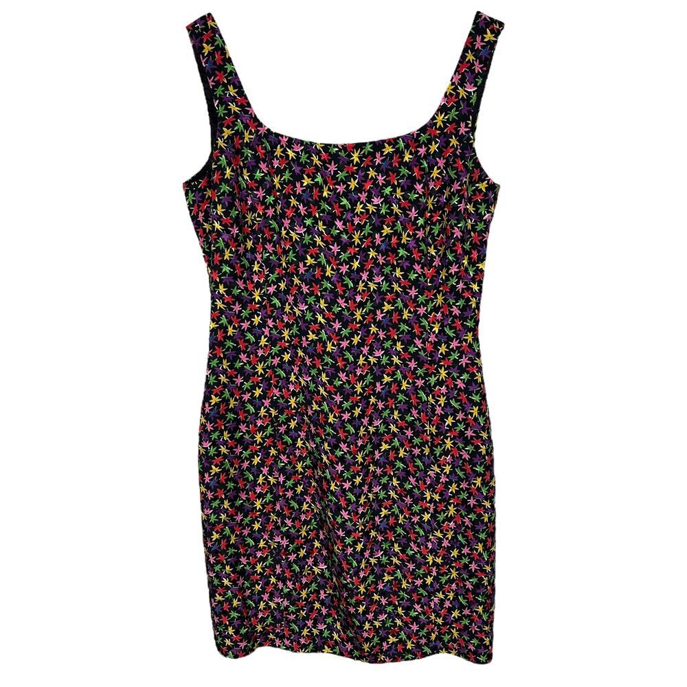 Ann Taylor x Tahari Sleeveless Printed Silk Fitted Mini Dress 80s Preppy Y2K M